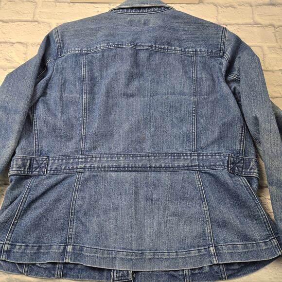 Jones New York Women's Denim Jacket Jean Barn Chore Whiskering Stretch size XL - Picture 9 of 16